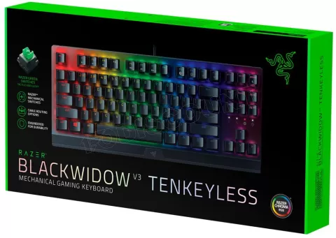 Photo de Clavier sans fil Gamer mécanique (Razer Green) Razer BlackWidow V3 Tenkeyless RGB (Noir)