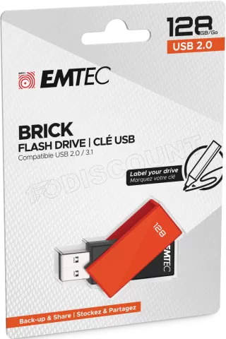 Photo de Clé USB 2.0 Emtec C350 Brick 2.0 - 128Go (Orange)