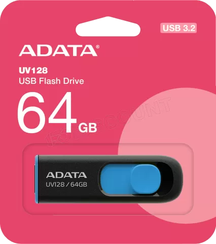 Photo de Clé USB 3.2 Adata UV128 - 64Go (Noir/Bleu)