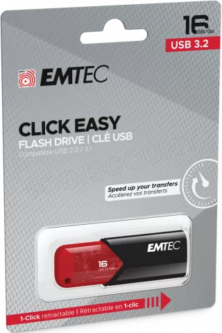 Photo de Clé USB 3.2 Emtec B110 Click Easy - 16Go (Noir/Rouge)