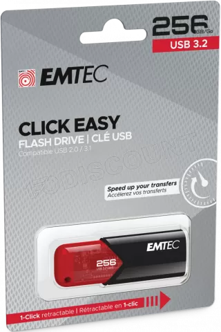 Photo de Clé USB 3.2 Emtec B110 Click Easy - 256Go (Noir/Rouge)