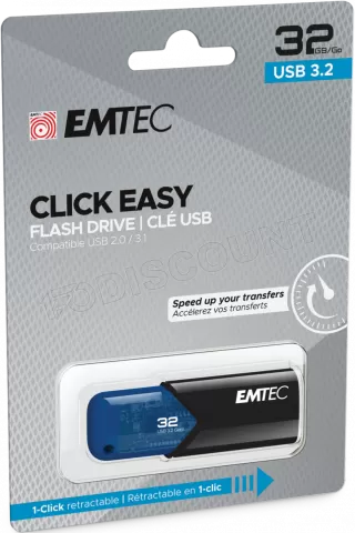 Photo de Clé USB 3.2 Emtec B110 Click Easy - 32Go (Noir/Bleu)