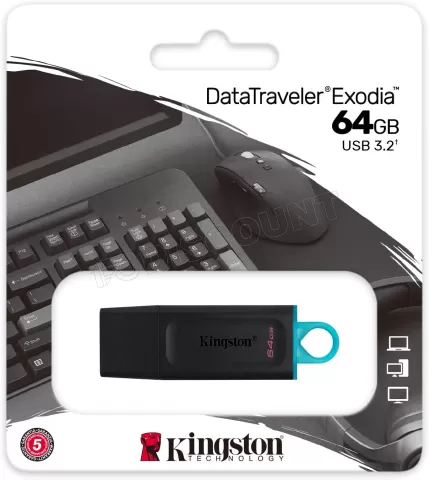 Photo de Clé USB 3.2 Kingston DataTraveler Exodia - 64Go (Bleu/Noir)