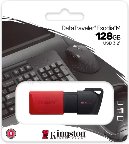 Photo de Clé USB 3.2 Kingston DataTraveler Exodia M - 128Go (Rouge/Noir)