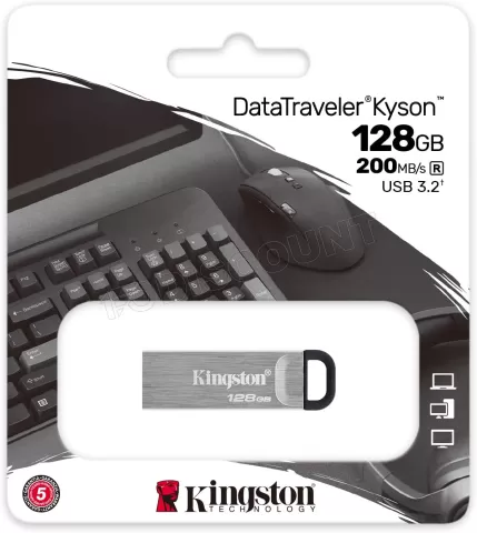 Photo de Clé USB 3.2 Kingston DataTraveler Kyson - 128Go (Gris/Noir)