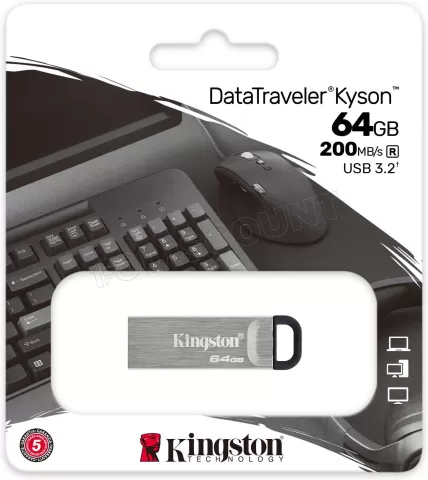 Photo de Clé USB 3.2 Kingston DataTraveler Kyson - 64Go (Gris/Noir)