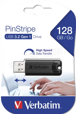 Photo de Clé USB 3.2 Verbatim PinStripe - 128Go (Noir)