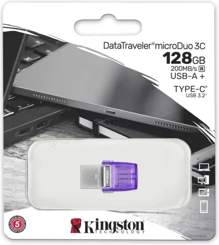 Photo de Clé USB-A/C 3.2 Kingston DataTraveler microDuo 3C - 128Go (Violet)