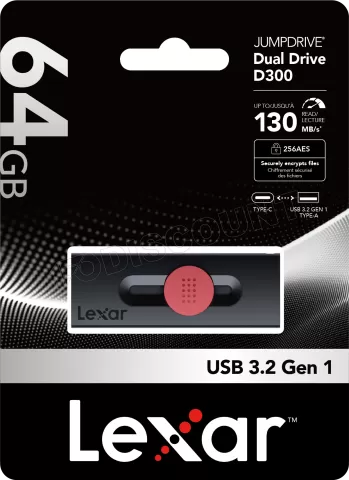 Photo de Clé USB-A/C 3.2 Lexar JumpDrive Dual Drive D300 - 64Go (Noir)