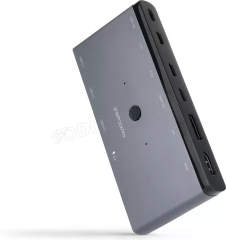 Photo de Commutateur KVM 2 Nanocable ports USB-C avec x3 USB-A, x2 USB-C x1 HDMI x1 DisplayPort