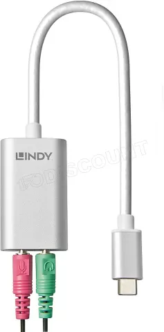 Photo de Convertisseur Lindy USB C mâle vers Jack 3,5mm F - Micro 3,5mm F 20cm (Gris)