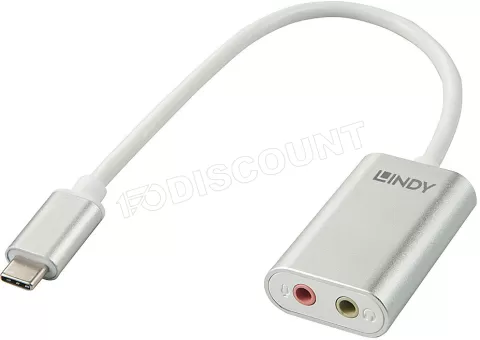 Photo de Convertisseur Lindy USB C mâle vers Jack 3,5mm F - Micro 3,5mm F 20cm (Gris)