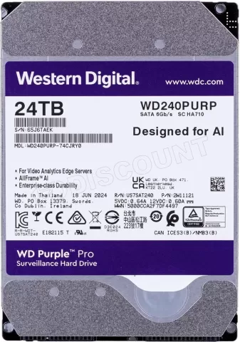 Photo de Disque Dur 3,5" Western Digital Purple Pro 24To  - S-ATA