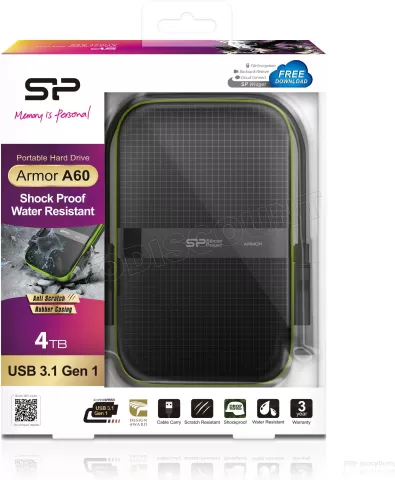 Photo de Disque dur externe Silicon Power Armor A60 - 4To (Noir/Vert)