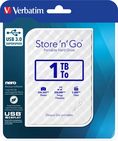 Photo de Disque Dur externe Verbatim Store'N'Go - 1To  (Blanc)