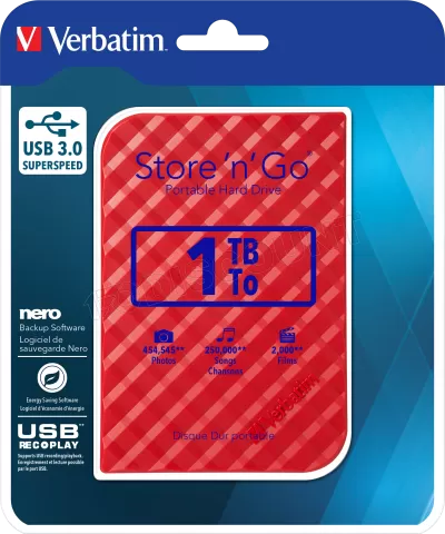 Photo de Disque Dur externe Verbatim Store'N'Go - 1To  (Rouge)