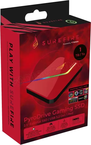 Photo de Disque Dur externe Verbatim SureFire PyroDrive RGB - 1To (Rouge)