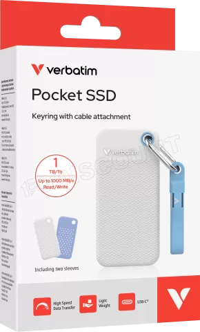 Photo de Disque SSD externe Verbatim Pocket - 1To (Blanc/Bleu)