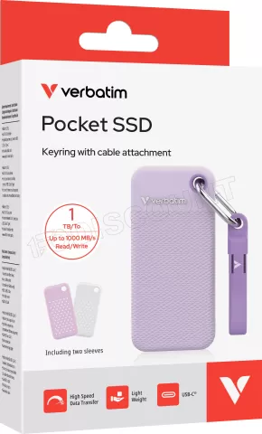 Photo de Disque SSD externe Verbatim Pocket Couleur - 1To (Blanc/Violet)