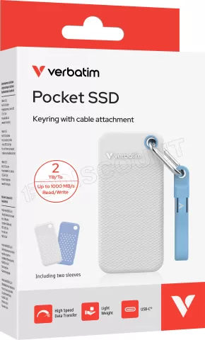 Photo de Disque SSD externe Verbatim Pocket Couleur - 2To (Blanc/Bleu)