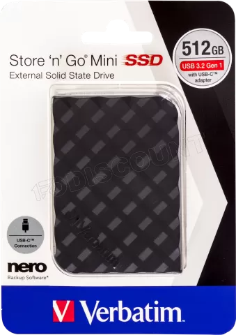 Photo de Disque SSD externe Verbatim Store'N'Go Mini - 512Go (Noir)