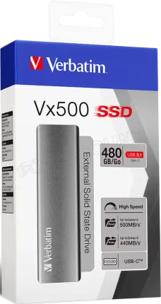 Photo de Disque SSD externe Verbatim VX500 - 480Go (Gris)