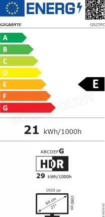 Photo de Ecran incurvé 27" Gigabyte GS27FC Full HD 180Hz (Noir)