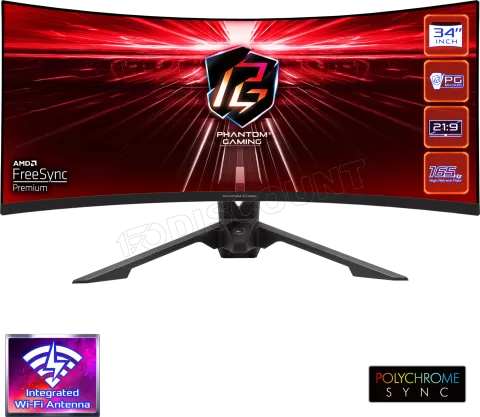 Photo de Ecran incurvé 34" ASRock Phantom Gaming PG34WQ15R3A UWQHD (Noir) 165Hz