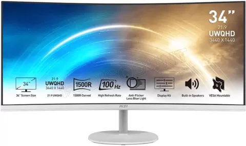 Photo de Ecran incurvé 34" MSI Pro MP341CQ UWQHD 100Hz (Blanc)