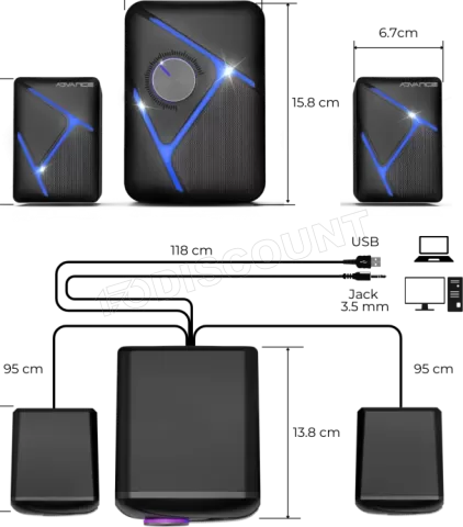 Photo de Enceintes 2.1 sans fil Advance SoundPhonic RGB (Noir)