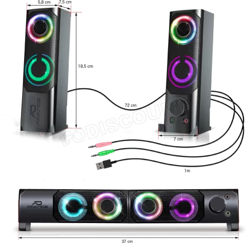 Photo de Enceintes 2en1 Advance SoundPhonic 2.0 RGB (Noir)