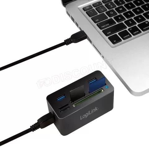 Photo de Hub USB 3.0 LogiLink 3 ports avec lecteur de cartes (Noir)