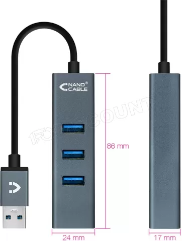 Photo de Hub USB 3.0 Nanocable - 4 ports (Gris)