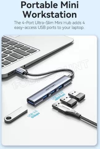 Photo de Hub USB 3.0 Vention - 4 ports 0.15m (Gris)