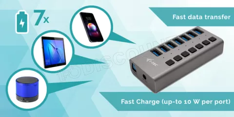 Photo de Hub USB-B alimenté I-Tec Charging 36W - 7 ports USB-A 3.0 (Gris)
