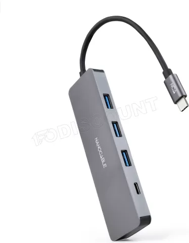 Photo de Hub USB-C 3.0 Nanocable - 3x USB-A et 1x USB-C (Gris)