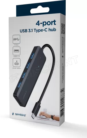 Photo de Hub USB-C 3.1 Gembird - 4 ports (Noir)