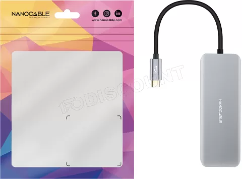 Photo de Hub USB-C 3.2 Nanocable vers HDMI, USB Type A/C (Gris)