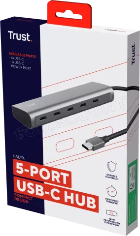 Photo de Hub USB-C 3.2 Trust Halyx - 5 ports (Argent)