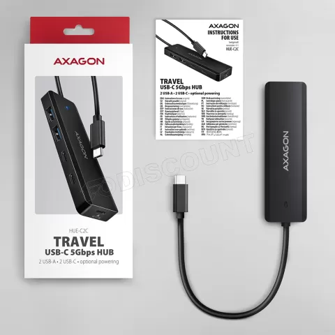 Photo de Hub USB-C Axagon HUE-C2C - 2x USB-A + 2x USB-C 0.19m (Noir)
