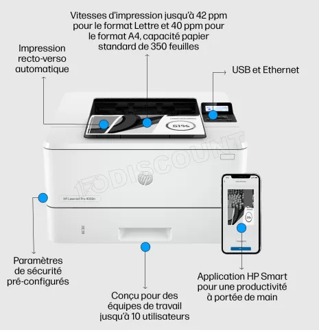 Photo de Imprimante Monofonction HP LaserJet Pro 4002dn (Blanc/Noir)