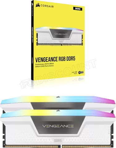 Photo de Kit Barettes mémoire 32Go (2x16Go) DIMM DDR5 Corsair Vengeance RGB 6000MHz (Blanc)
