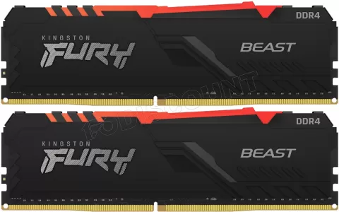 Photo de Kit Barrettes mémoire 16Go (2x8Go) DIMM DDR4 Kingston Fury Beast RGB  3200Mhz (Noir)