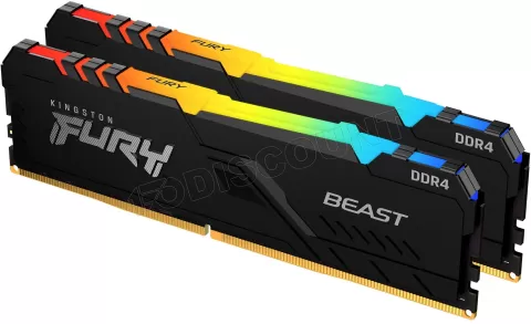 Photo de Kit Barrettes mémoire 16Go (2x8Go) DIMM DDR4 Kingston Fury Beast RGB  3200Mhz (Noir)