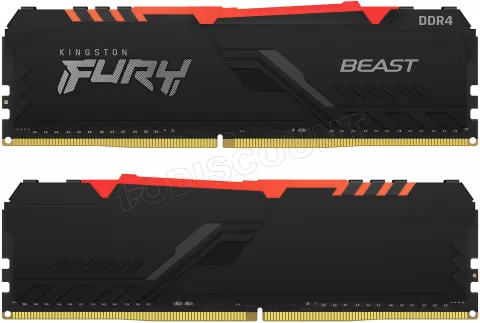 Photo de Kit Barrettes mémoire 16Go (2x8Go) DIMM DDR4 Kingston Fury Beast RGB  3600Mhz (Noir)