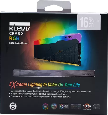 Photo de Kit Barrettes mémoire 16Go (2x8Go) DIMM DDR4 Klevv Cras X RGB  3600Mhz (Noir)