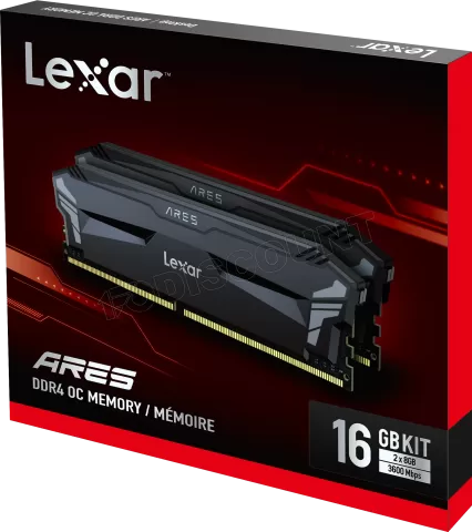 Photo de Kit Barrettes mémoire 16Go (2x8Go) DIMM DDR4 Lexar Ares OC  3600Mhz (Noir)