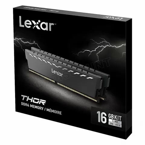 Photo de Kit Barrettes mémoire 16Go (2x8Go) DIMM DDR4 Lexar Thor  3200Mhz (Noir)