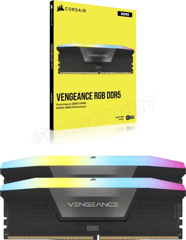Photo de Kit Barrettes mémoire 16Go (2x8Go) DIMM DDR5 Corsair Vengeance RGB  5200MHz CL40 (Noir)