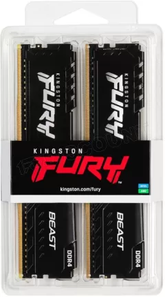 Photo de Kit Barrettes mémoire 32Go (2x16Go) DIMM DDR4 Kingston Fury Beast 3200Mhz (Noir)